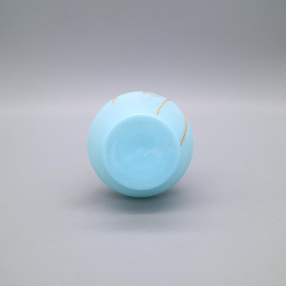 Antique Victorian Blue Bristol Glass Vase with Hand Painted Bird and Floral - Picture 8 of 9